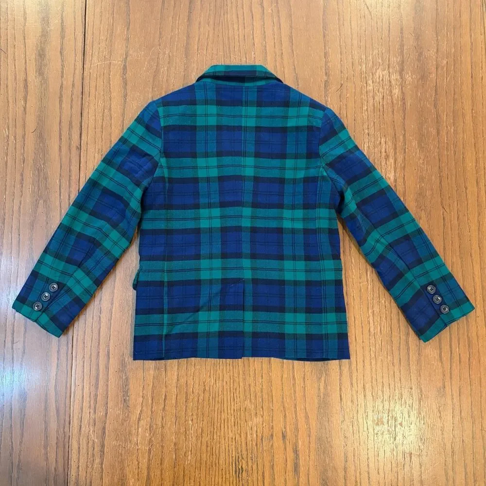 Gymboree Boys Size 7 Black Watch Plaid Blazer Blue Green Tartan Holiday